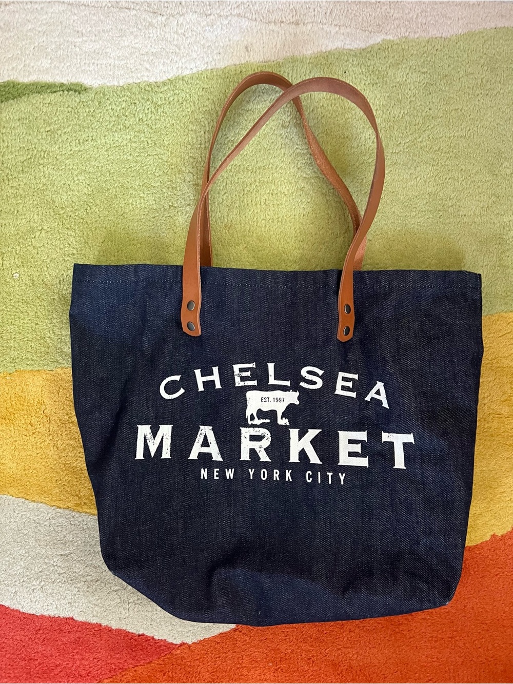 Chelsea Market New York City Tote Bag Denim Leather Strap NWOT